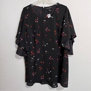 Lane Bryant Black Floral Blouse Bat Wing Sleeves New 28